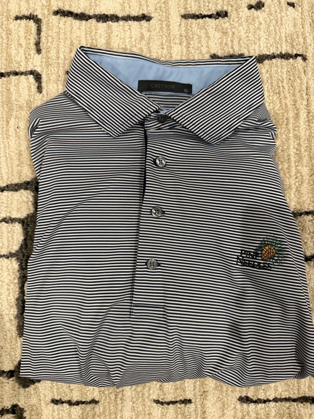 Greyson Striped Polo with Pine Needles